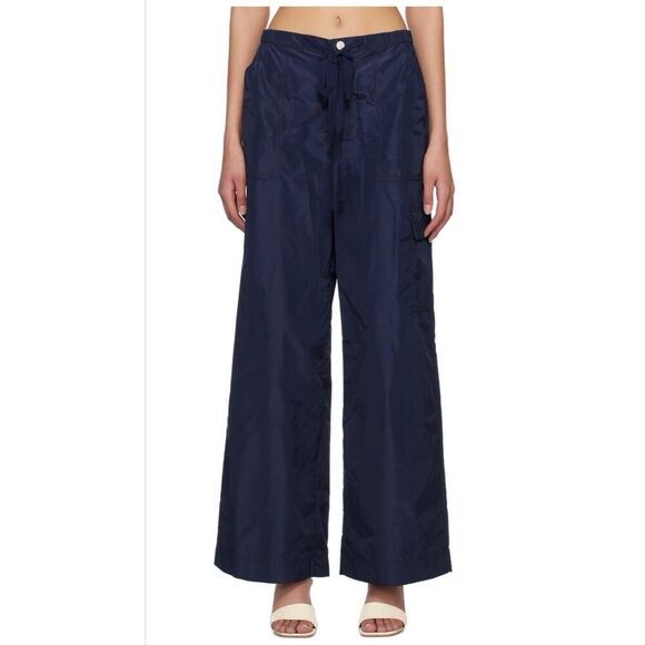 STAUD Navy Blue Camila Trousers Lounge Pants Cargo Wide Leg Loose Pockets US 2 - Picture 1 of 13